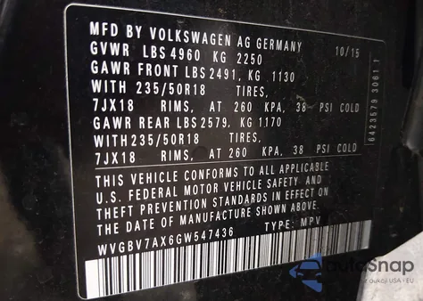 2016 Volkswagen Tiguan Se z USA, uszkodzony, nr VIN WVGBV7AX6GW547436